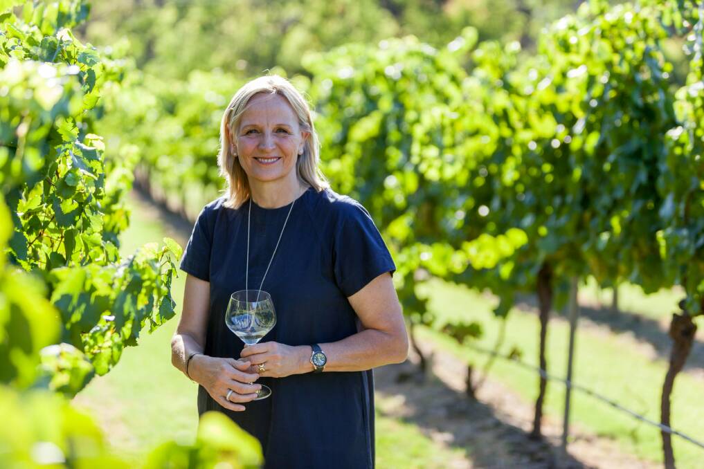 New era: Karin Adcock among the vines at Winmark south of Broke. The vineyard has 28 acres of chardonnay. Picture: Justin Aveling