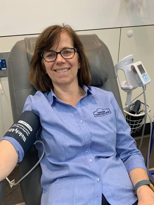 DONATING: Hunter Trade College chief executive Mallory Gleeson joined the students and gave blood for the very first time. 