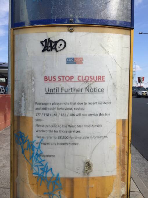 BAN: The bus stop at Rutherford Shopping Centre which will not service the area.