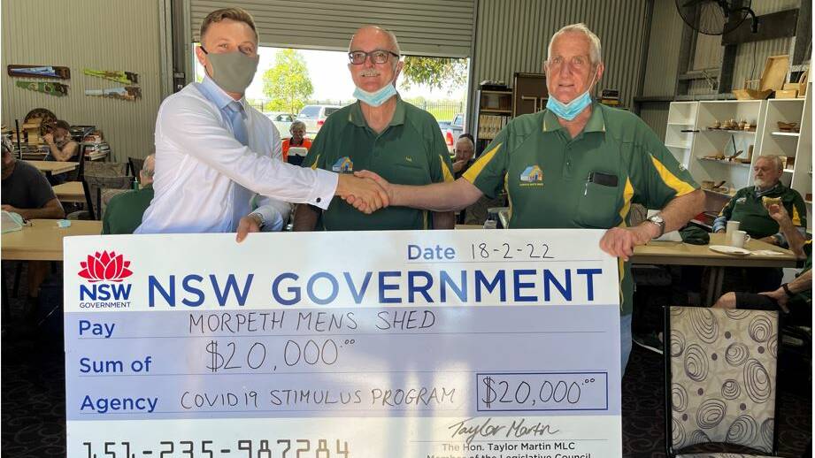 BOOST: Parliamentary Secretary Taylor Martin and Morpeth Mens Shed President Keith Angel. Picture: Supplied 