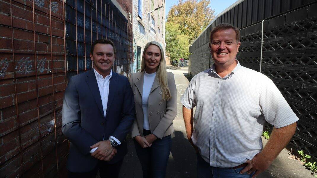 Parliamentary Secretary for the Hunter Taylor Martin with Liberal candidate for Paterson Brooke Vitnell and Maitland mayor Philip Penfold. Picture: Supplied
