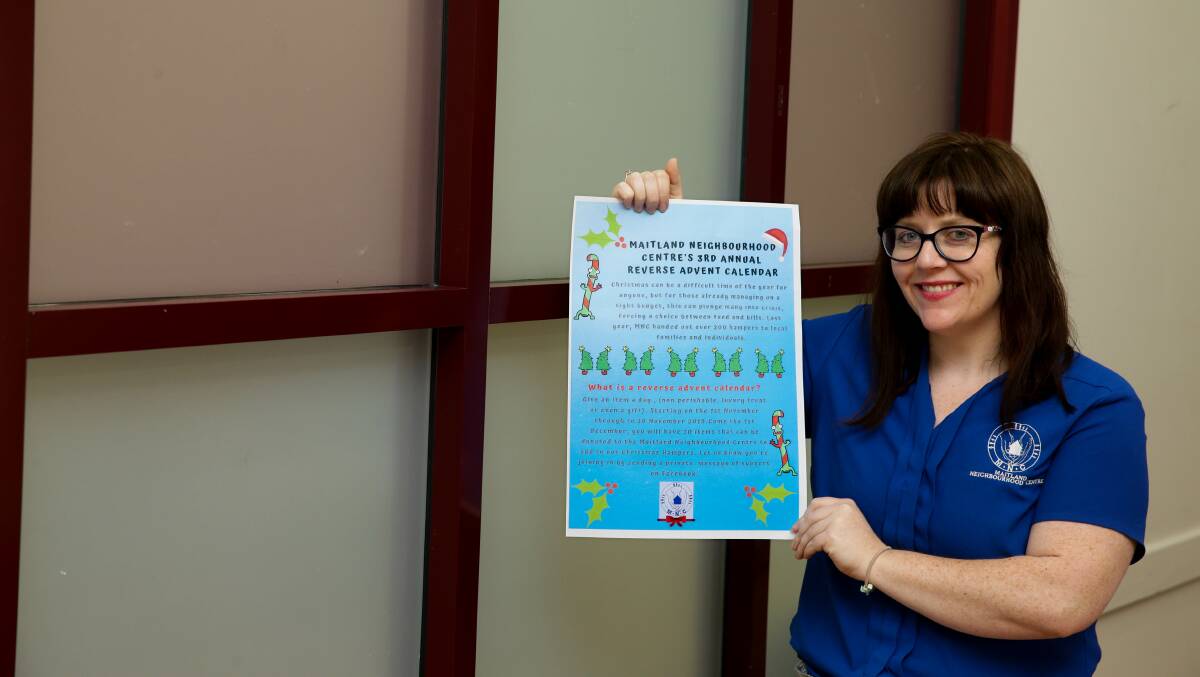 GOOD CAUSE: Maitland Neighbourhood Centre manager Sarah Adams is encouraging community members to participant in the reverse advent calendar. Picture: Jonathan Carroll