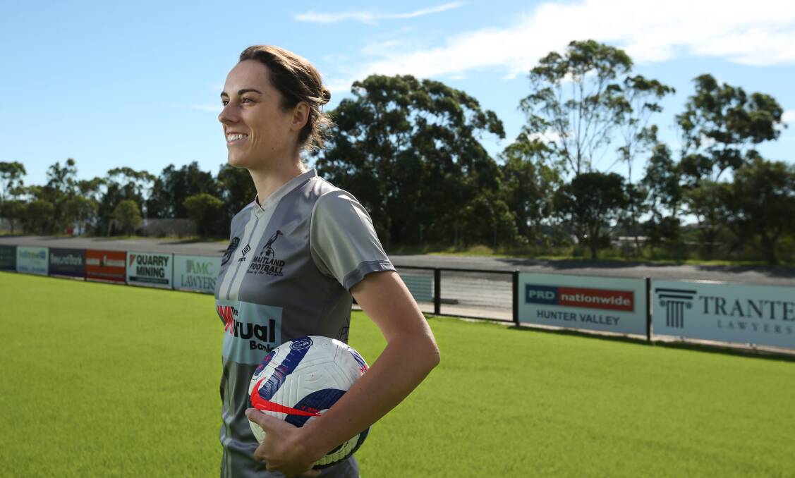 GOAL: Maitland Magpies Women's Premier League vice-captain Madi Gallegos at Cooks Square Park. The new squad will play their first game on Sunday. Picture: Simone De Peak