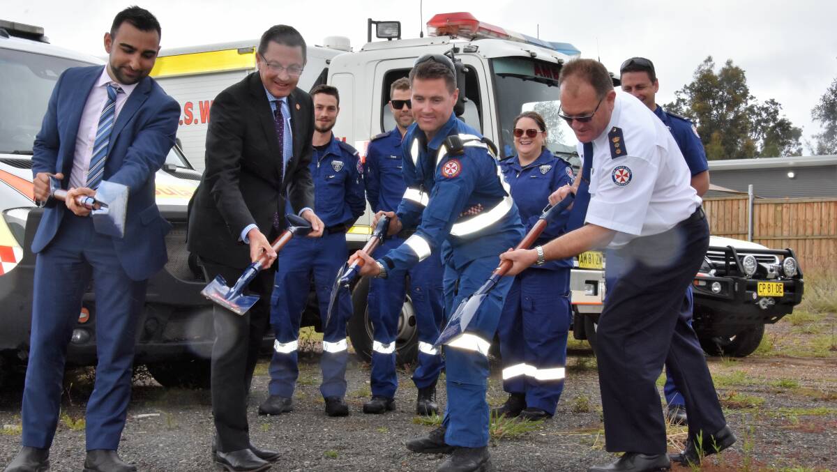 GROUNDBREAKING: Health Infrastructure senior project director Anthony Dimech. Parliamentary Secretary for the Hunter Scot MacDonald with NSW Ambulance’s clinical operations deputy director Evan Clark and special operation's Heath Standen at the sod turning.