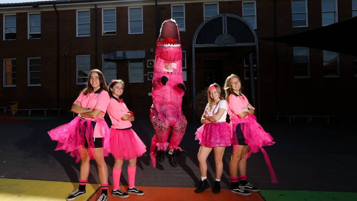 BRIGHT: Maitland High's Bella Maystone, Amarlie Rae, Kalim Taylor, Emily Rose and Maddison Burton at the school's annual anti-bullying day. Picture: Jonathan Carroll
