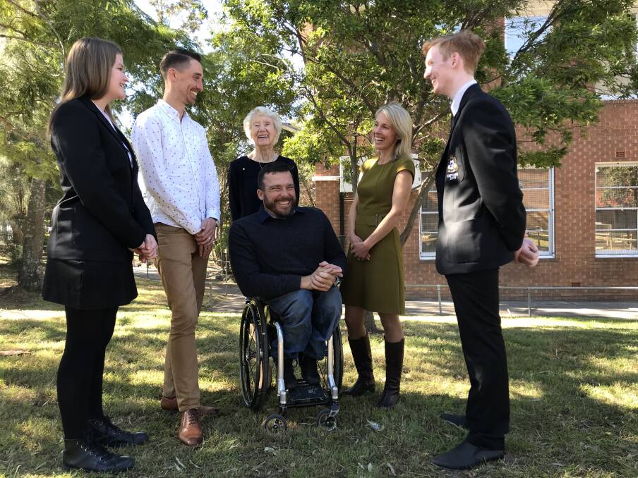 Maiitland High School Captains Temeka Clarence and Hugh Lannen with NSW Australians of the Year Jarrod Wheatley, Kurt Fearnley, Heather Lee and Sophie Smith. 