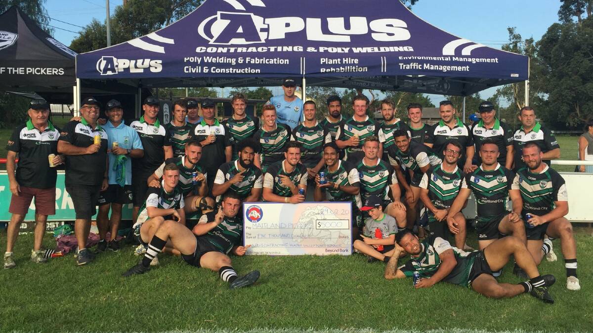 TITLE WIN: The Maitland Pickers took the title and the $5000 first prize at the Hunter Valley Nines on Saturday. Picture: Michael Hartshorn