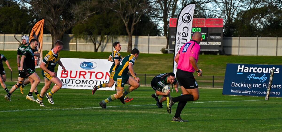 Reid Alchin crosses for Maitland's second try. Picture: Smart Artist