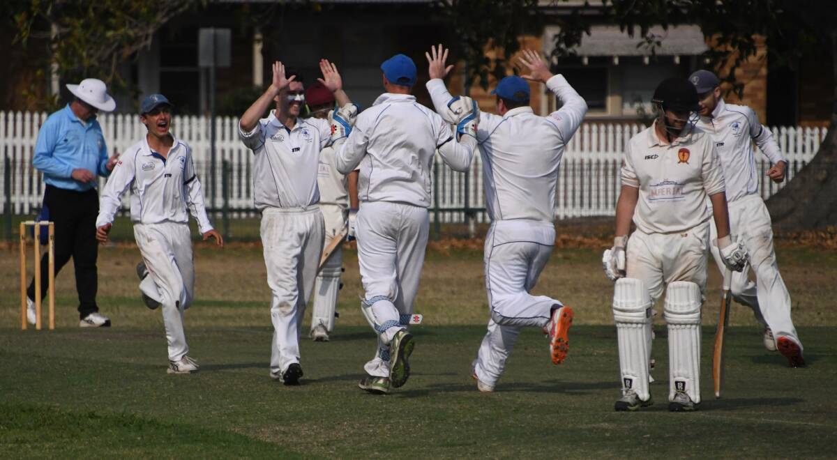GOOD TIMES: Eastern Suburbs players celebrate during their round five win against City United. Picture: Michael Hartshorn