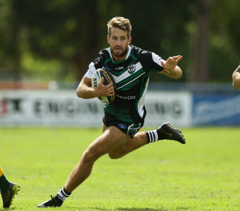 CAN'T CATCH HIM: Maitland winger James Bradley scored five tries in an outstanding display of finishing as the Pickers ran out 48-0 winners against Wests Illawarra. Picture: Jonathan Carroll