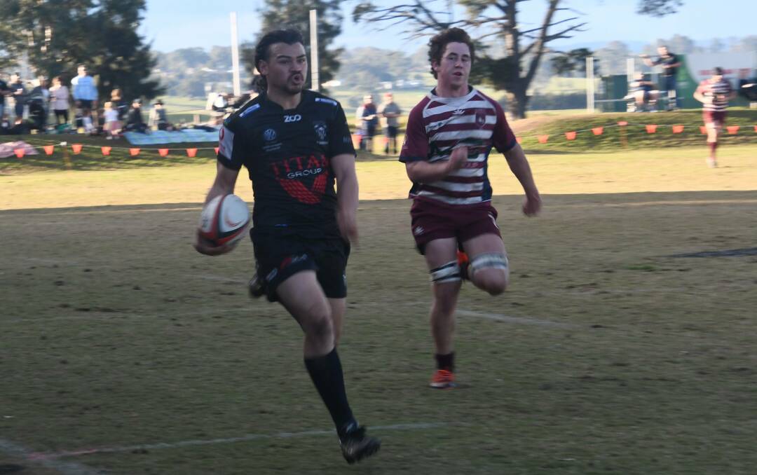 CAN'T CATCH HIM: Maitland wing Jordan Bower races down the sideline to finish off a 90 metre try. Pictures: Michael Hartshorn