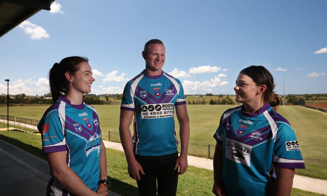 TRIFECTA: Aberglasslyn Ants players Jess Cassidy (Ladies League Tag),Chris Riley (B-grade men's) and Harmony Liddell (women's tackle) will be all chasing grand final glory on Saturday. Picture: Simone De Peak