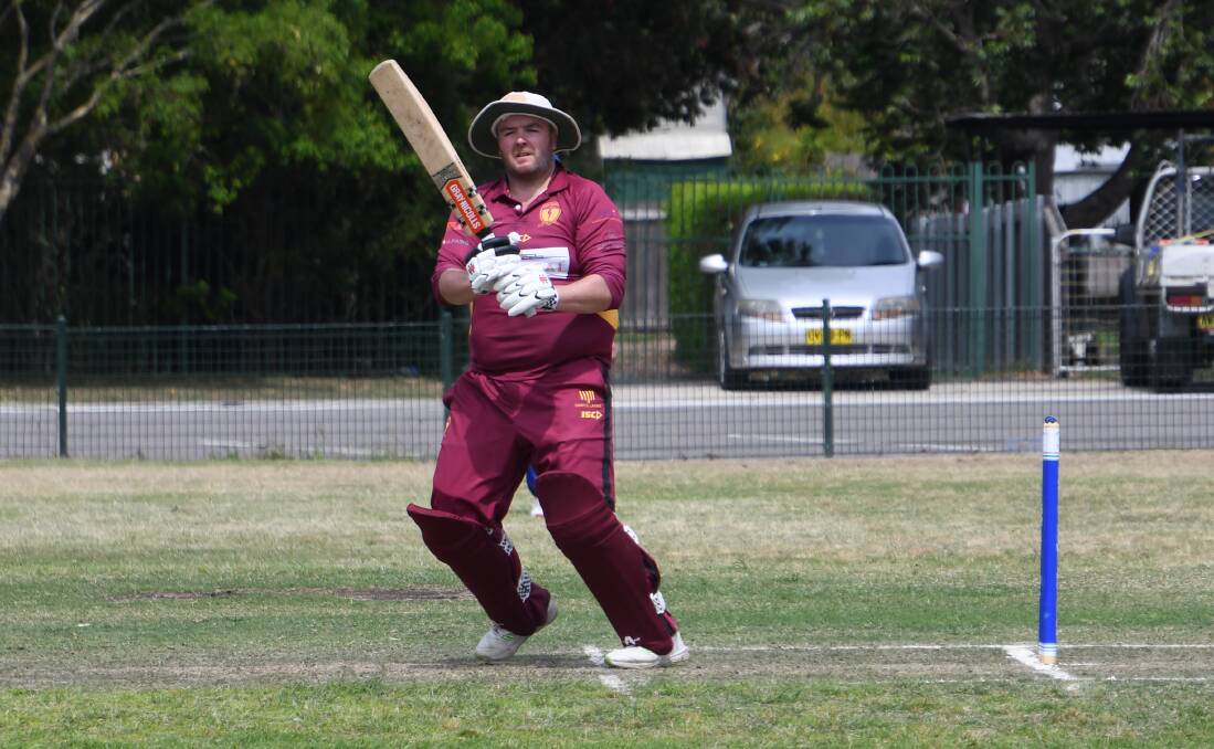 City United all-rounder Todd Francis dispatches a ball to the square boundary at King Edward Park. Picture: Michael Hartshorn