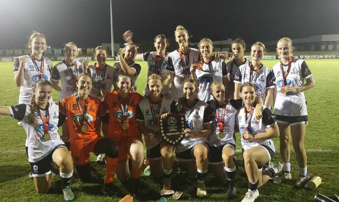 Maitland FC celebrate after winning the NNSWF Charity Shield on Friday nigh. Picture supplied.