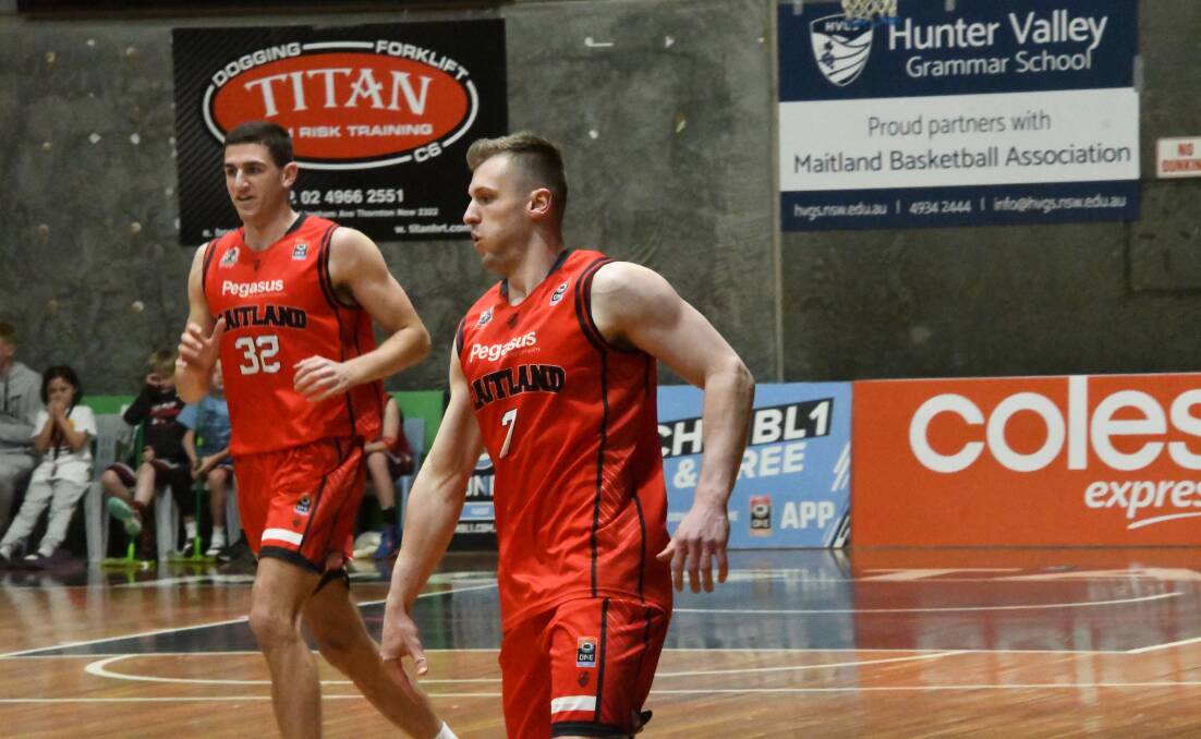 Daniel Milburn (pictured right with Matt Gray) was Maitland's best scoring 17 points in the 76-73 NBL1 East grand final loss. File picture