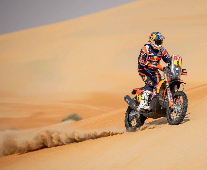 Australia's Toby Price takes on the sand dunes during Stage 10 of the 2023 Dakar Rally. Picture courtesy of Dakar Rally.