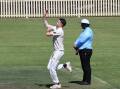 City pace bowler Cameron Bates, pictured in action against Raymond Terrace, took 5-20 against Tenambit Morpeth. Picture by Michael Hartshorn