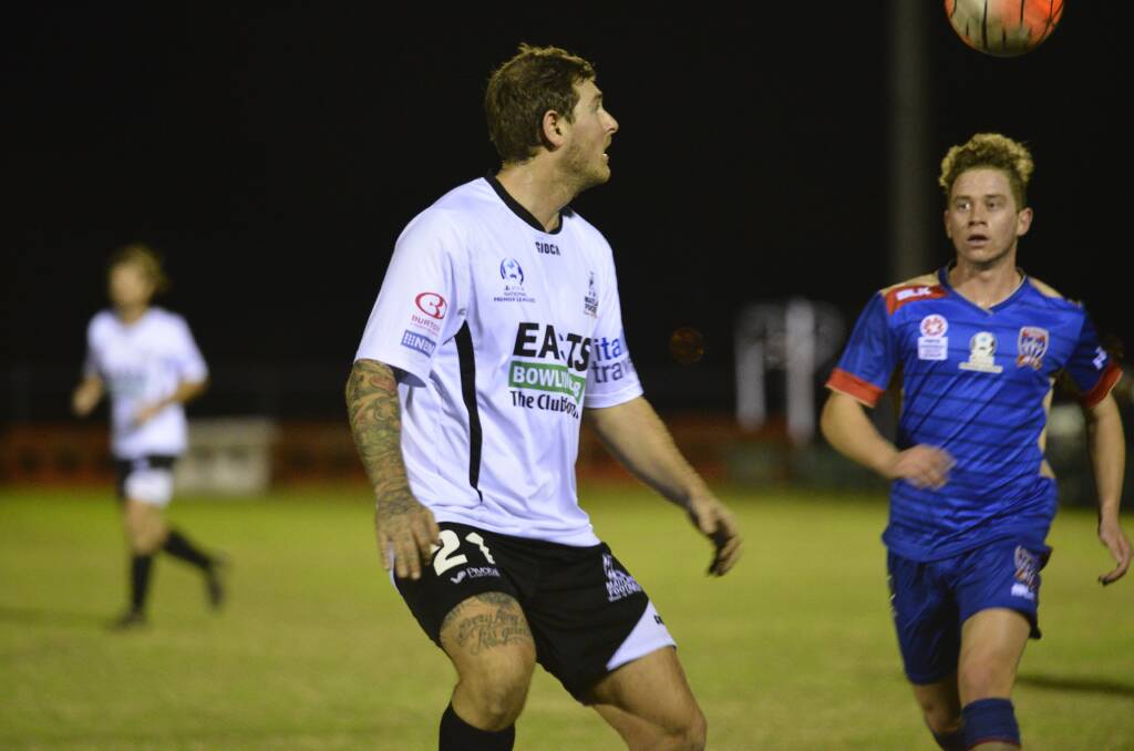GOAL: Maitland striker Ben Martin continued his strong form with a goal in the Magpies 3-2 FFA Cup tie win against Weston Bears. Picture: Michael Hartshorn