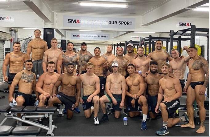 PUMPED UPO: Issac Luke's Facebook picture of his St George Illawarra teammates in the gym.