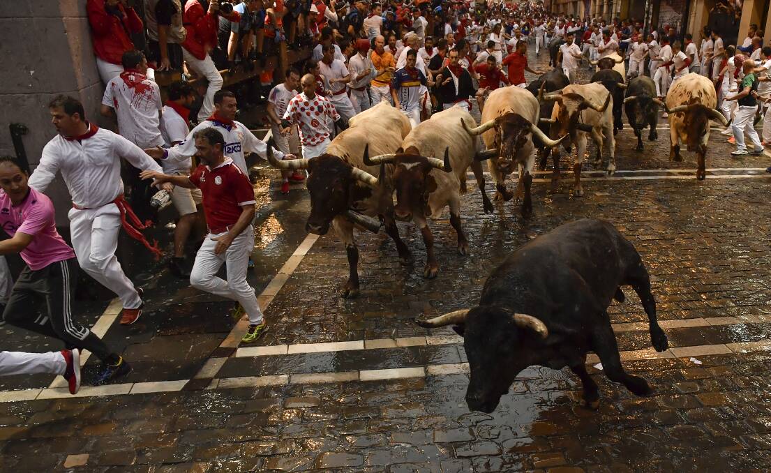 Running of the bulls in Pamplona.