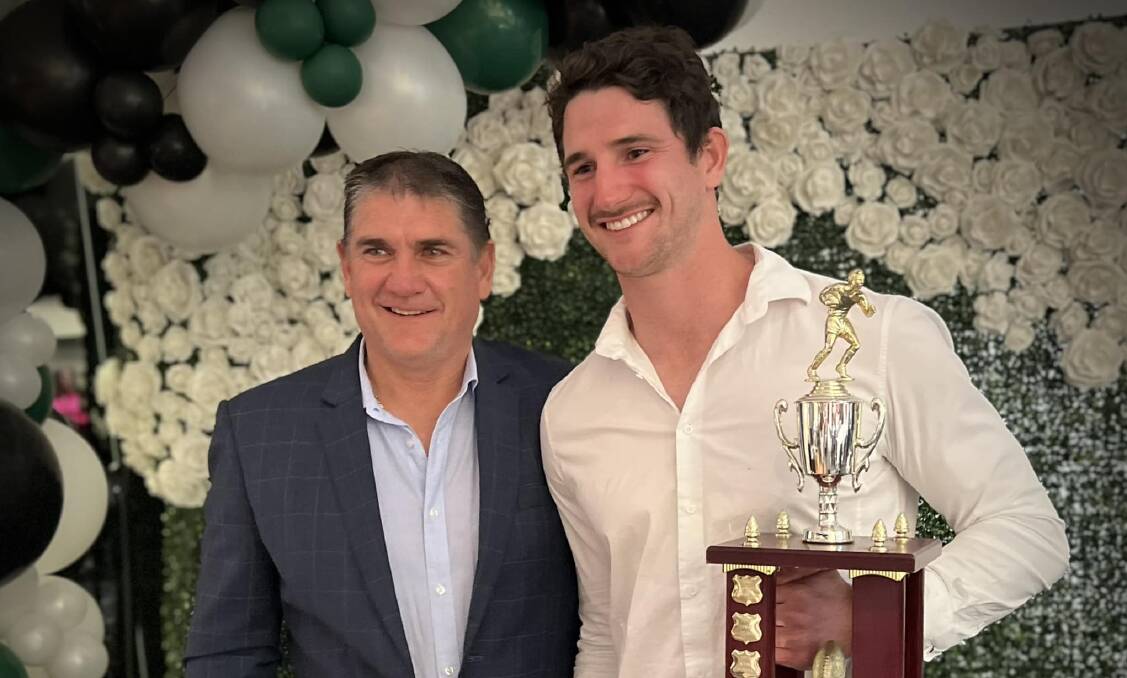 Maitland Pickers president Frank Lawler with his son and Maitland Pickers 2022 Player of the Year Matt Soper-Lawler, Picture supplied