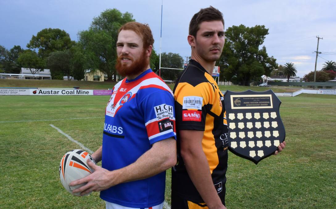 LOCAL DERBY: Kurri's Mitch Cullen and Cessnock's Reed Hugo, ready to face off for the Charity Shield on March 19. Picture: SAGE SWINTON