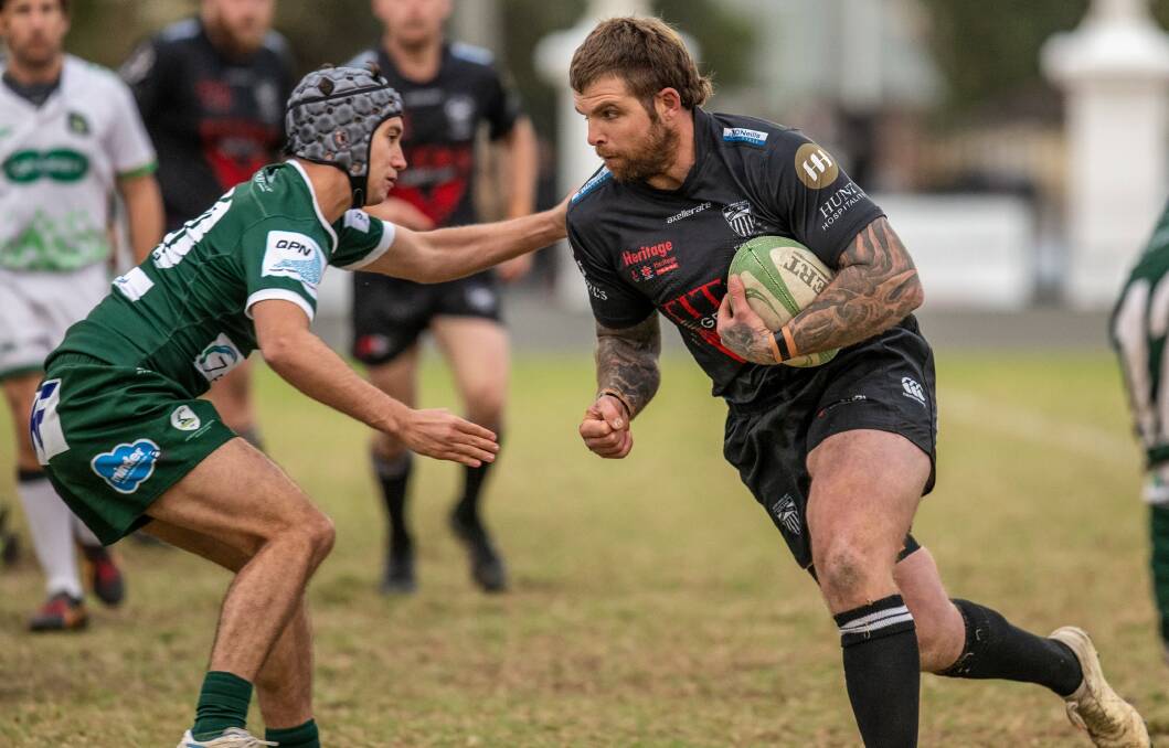 POWERFUL: Nick Davidson (pictured in action against Merewether Carlton) was best on ground in the Maitland Blacks 50-24 win against Southern Beaches. Picture: Hunter Rugby
