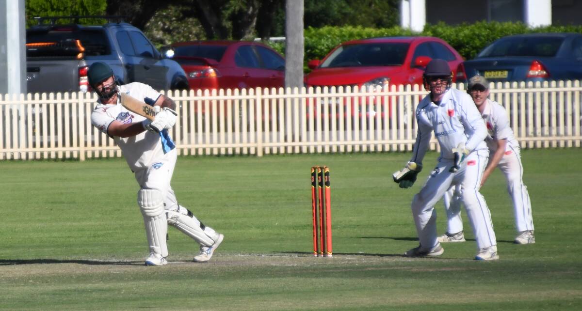 Kurri Weston Mulbring all-rounder Jacob Simmons resumes on 56 not out against Northern Suburbs in their semi-final at Lorn Park. Picture by Michael Hartshorn