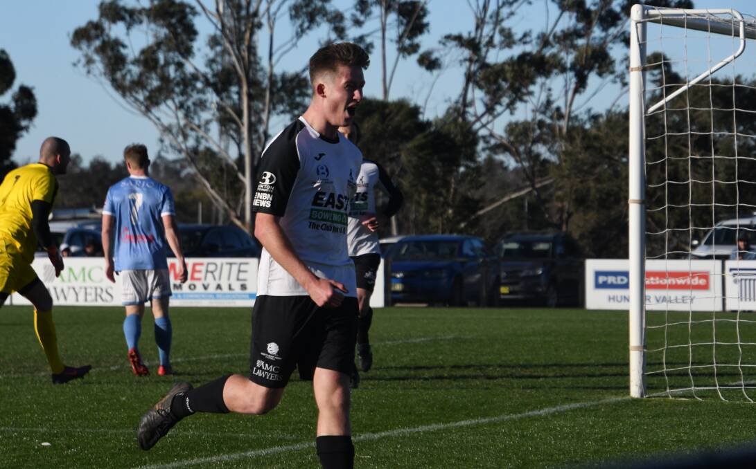 GOAL: Jimmy Thompson celebrates after scoring for the second successive week after breaking his scoring drought for the Magpies against Magic. Picture: Michael Hartshorn