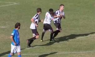 Weston Bears players celebrate after skipper Nathan Morris converts a first-half penalty. Picture: BarTV screenshot.