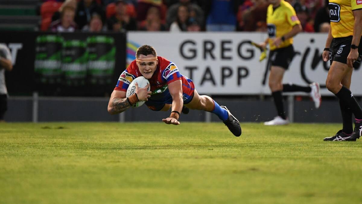 Try: Brodie Jones dives in to score one of his three career tries to date. Picture: NRL