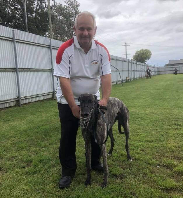 Alan Proctor with NSW GBOTA Member Dog of the meeting Mister Fernando at Maitland Greyhounds last Thursday afternoon.

x