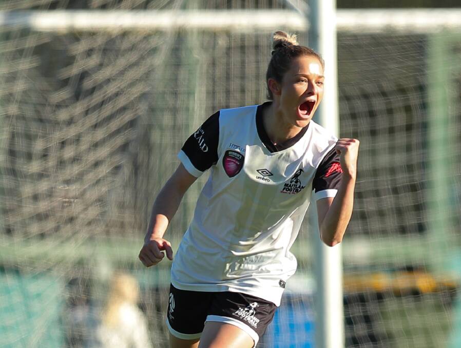 LEADER: Maitland skipper Sophie Stapleford scored in the Magpies' 4-0 win against Mid Coast on Sunday. 
