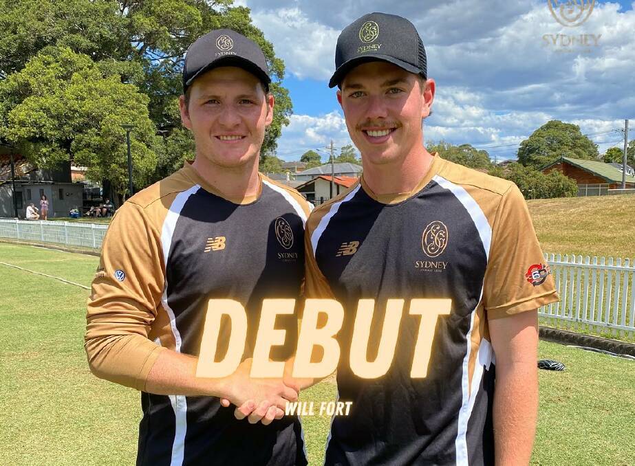 New club: Maitland's Will Fort (right) is welcomed to the Sydney Cricket Club line-up by skipper Ben Manenti ahead of today's Twenty20 against St George. Picture: Courtesy Sydney Cricket Club.