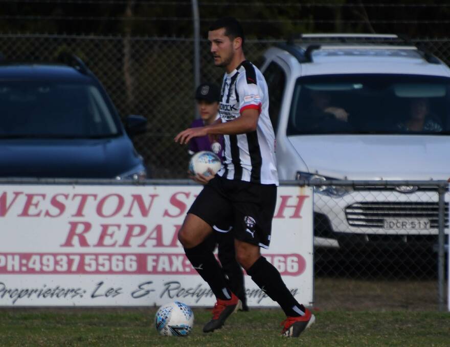 Connor Heydon scored the 89th minute winner for the Weston Bears against Lambton Jaffas. Picture: Michael Hartshorn