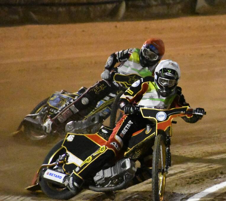 CHAMP: Victoria's Max Fricke won the Australian speedway title from Jack Holder and Pelaw Main't Rohan Tungate. Picture: Michael Hartshorn