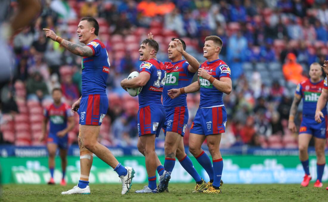 The Newcastle Knights in action against the Auckland Warriors in the opening round of the 2020 season. Picture: Marina Neil 