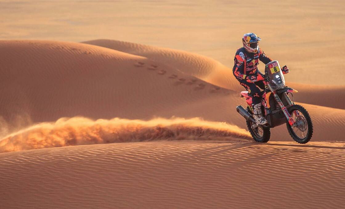 Toby Price emerged from the sand of Stage 12 to lead the Dakar Rally by 28 seconds. Picture courtesy of Dakar Rally.