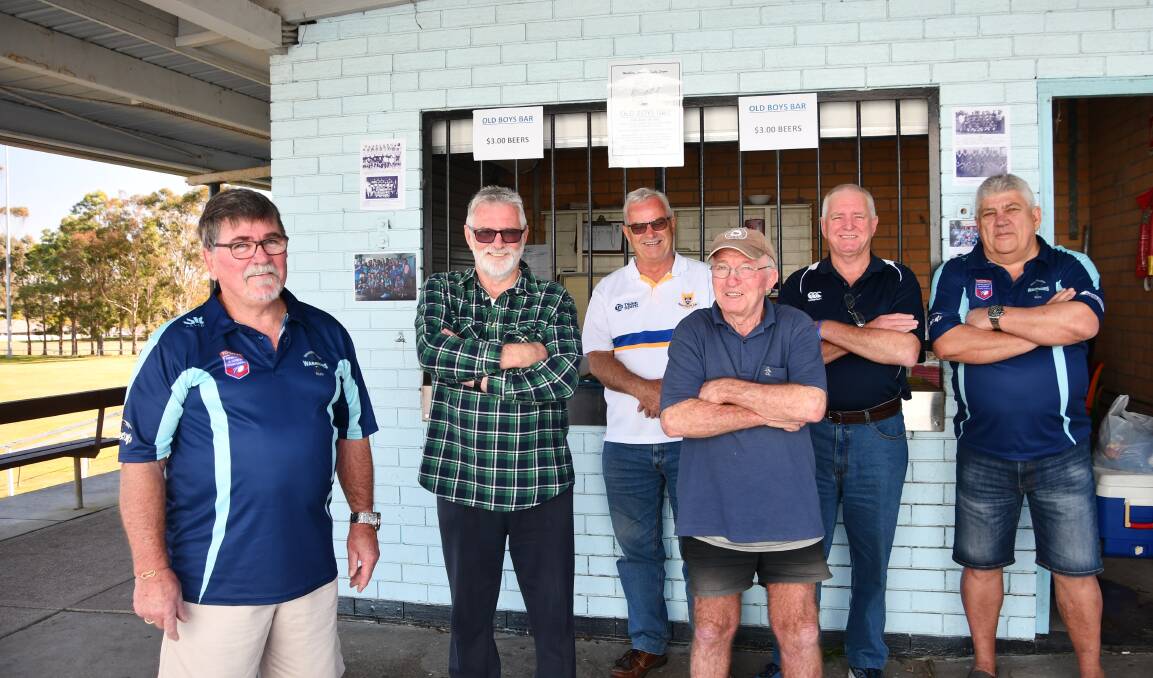 WARRIORS: Old Boys organiser Mike Nolan (left) with Junior Wood (centre), Alan West, Neil Robinson, Les Thompson and Kriss Graham.