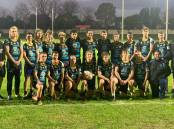 The St Mary's NRL Schoolboys Cup team is joined by Maitland Pickers and former students Matt Soper-Lawler and Jayden Butterfield. Picture: Supplied.