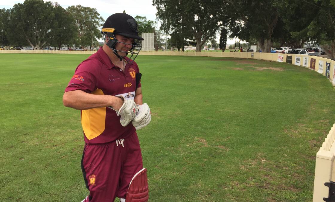 Century: Wayne Dunlop departs Robins Oval after making a hard-hitting 120 against Easts. Picture: Michael Hartshorn