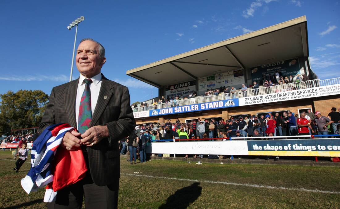 A proud John Sattler after the Kurri Kurri Sportsground grandstand was named in his honour.in 2012. Picture by Peter Stoop