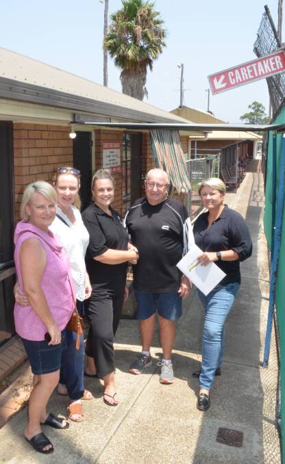 NEW HOME: Hunter Hands of Hope volunteers Leanne Triggs, Jodi Hawkins and Melissa Gontier with Cessnock Tennis Club president Max Carter and club manager Sonia Close.