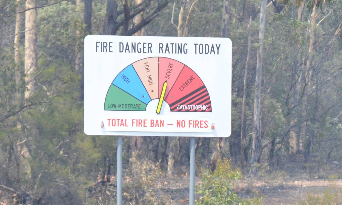 A sign on Wollombi Road, Bellbird indicating severe fire danger on Tuesday.