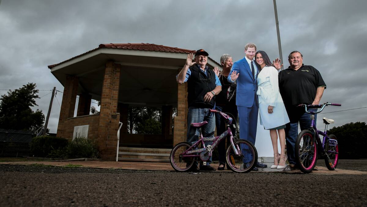 HOPE: Branxton-Greta Memorial Cycleway members Brian Furner, Helen Scott and Brett Wild hope the real Duke and Duchess of Sussex will come to Branxton. Picture: Marina Neil