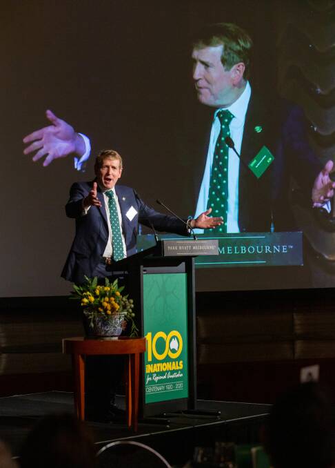 WHO WE ARE: Federal Nationals president Larry Anthony speaking at the party's centenary celebrations earlier this year. 