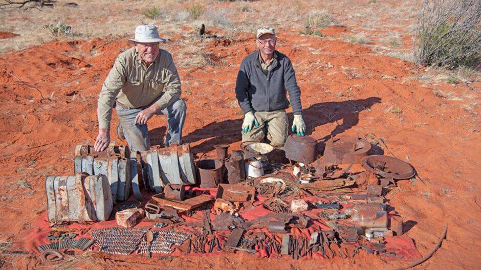 EUREKA: Peter and Larry Perkins with their central Australian find. Picture: Peter Blakeman.