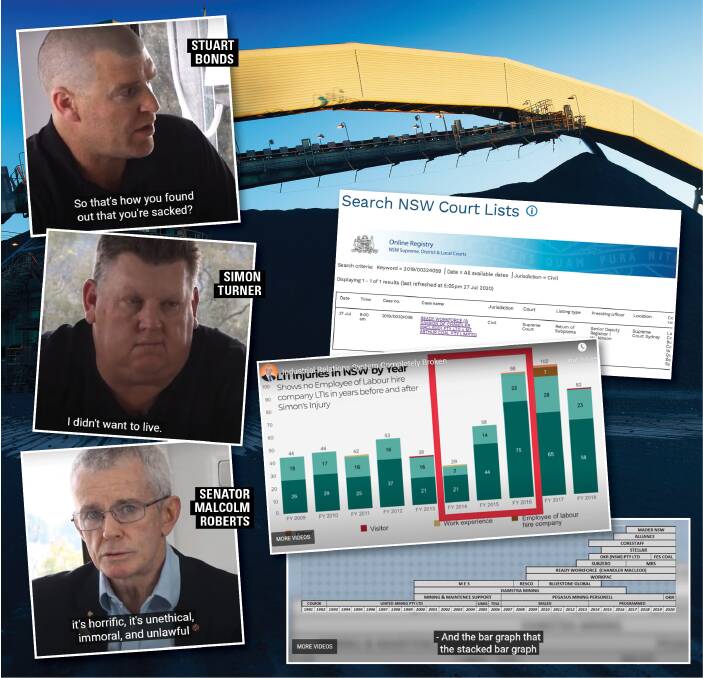 COAL CLAIMS: The images above are from a video released last night by Senator Malcolm Roberts on his YouTube channel, except for the NSW Court Lists search showing yesterday's Chandler Macleod v Mt Arthur Coal case listing.