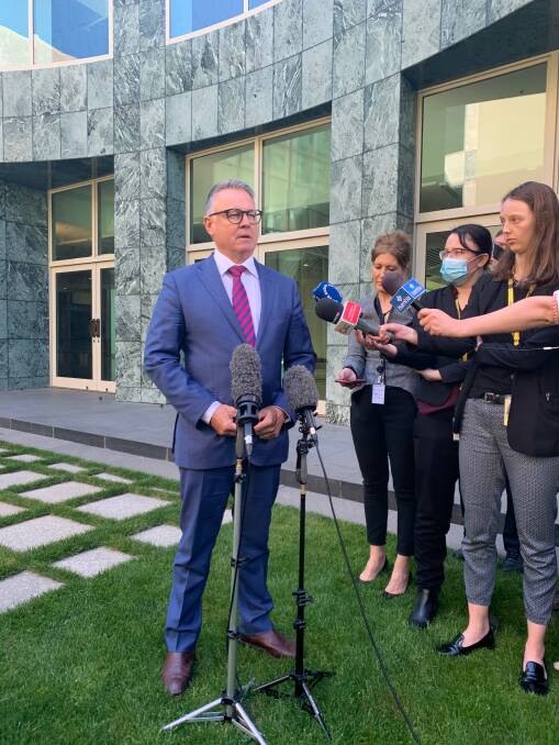 HEAR THIS: Mr Fitzgibbon in the lawns of Parliament House this week, outlining his views on Labor policy, urging Anthony Albanese to dump Mark Butler as climate spokesperson.