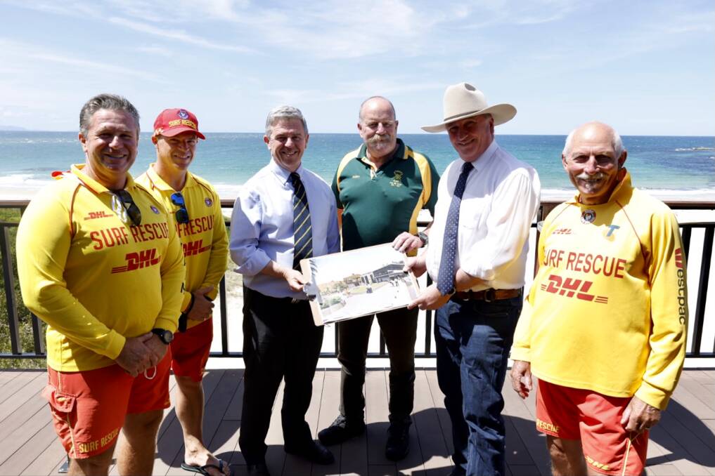 SUNHAT: Barnaby Joyce and Lyne MP David Gillespie at Forster Surf Life Saving Club yesterday.